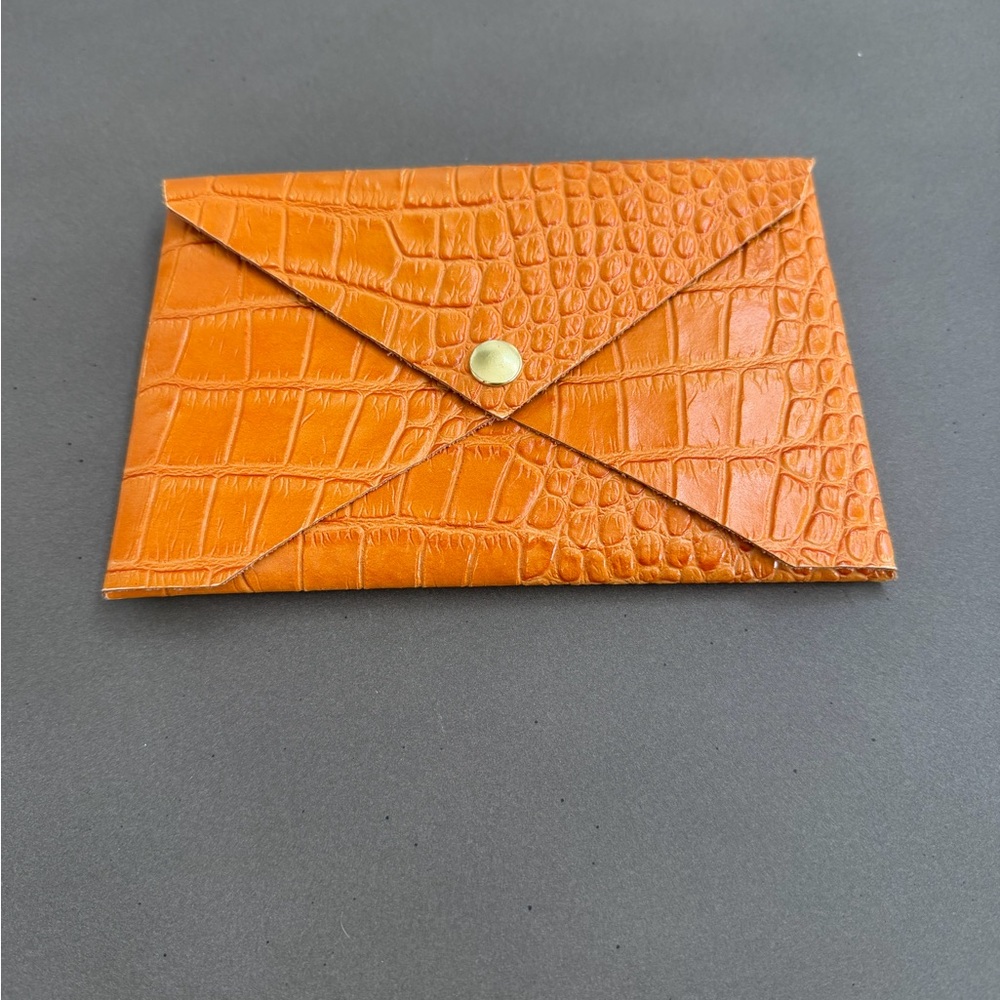 Blair Ritchey Origami Envelope Croc-Embossed Orange Leather Envelope Card Holder